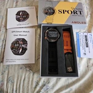 Tiwain Military GPS Smart Watch with AMOLED Display - Black and Orange